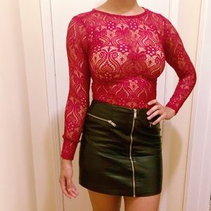 Red Sheer Lace Bodysuit